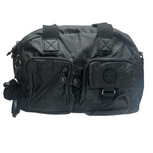 Kipling Multi-Pocket Black Handbag Satchel Polka Dot Lining